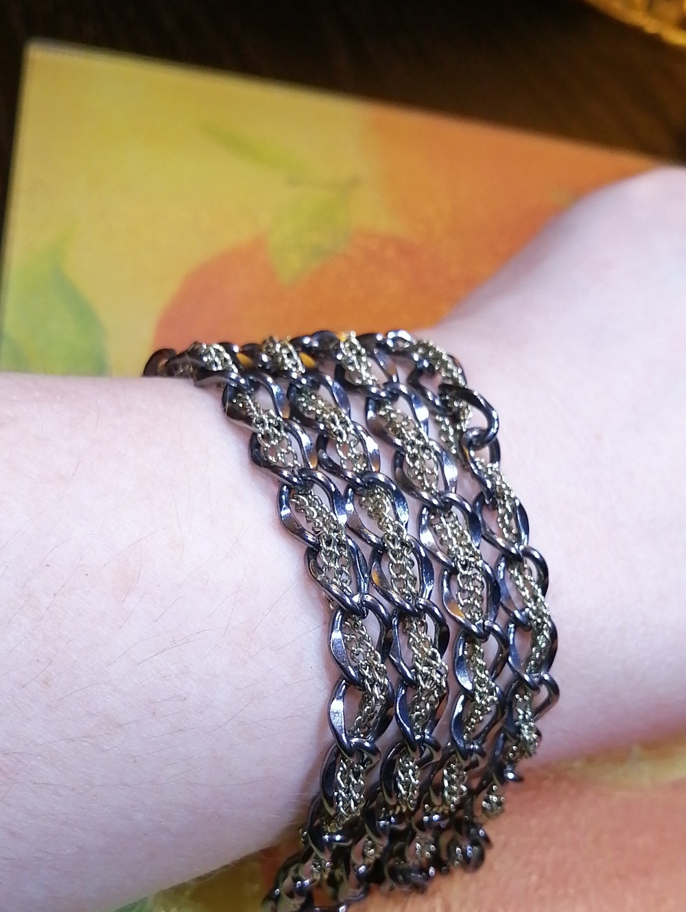 Multi-Row Grey And Gold Tones Chain Unisex Bracelet Fits 7.5+